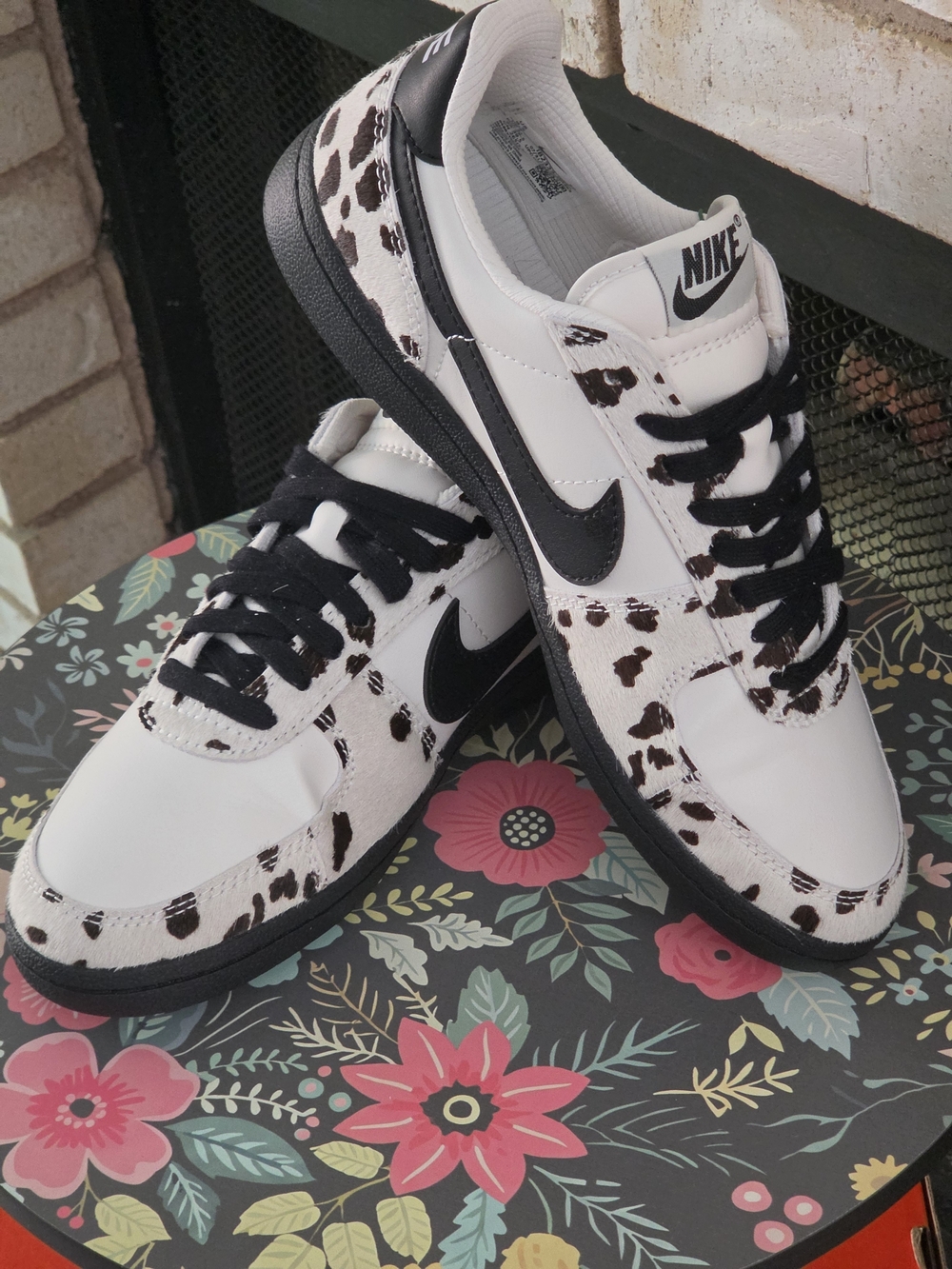 Brand New Field Low-Top Sneakers in White and Black (Dalmation) Cow Print